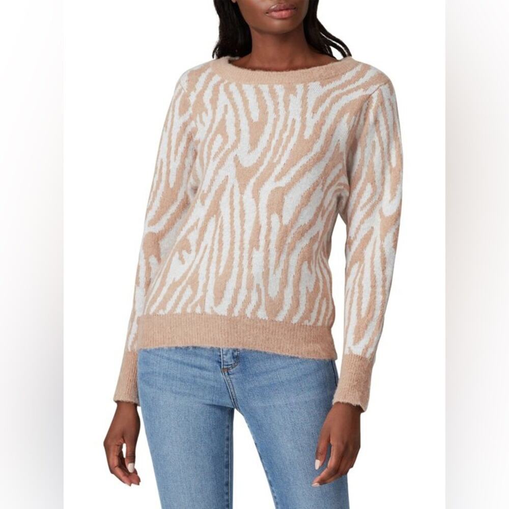 REBECCA TAYLOR Zebra Print Merino Wool Blend Sweater Brown XS*